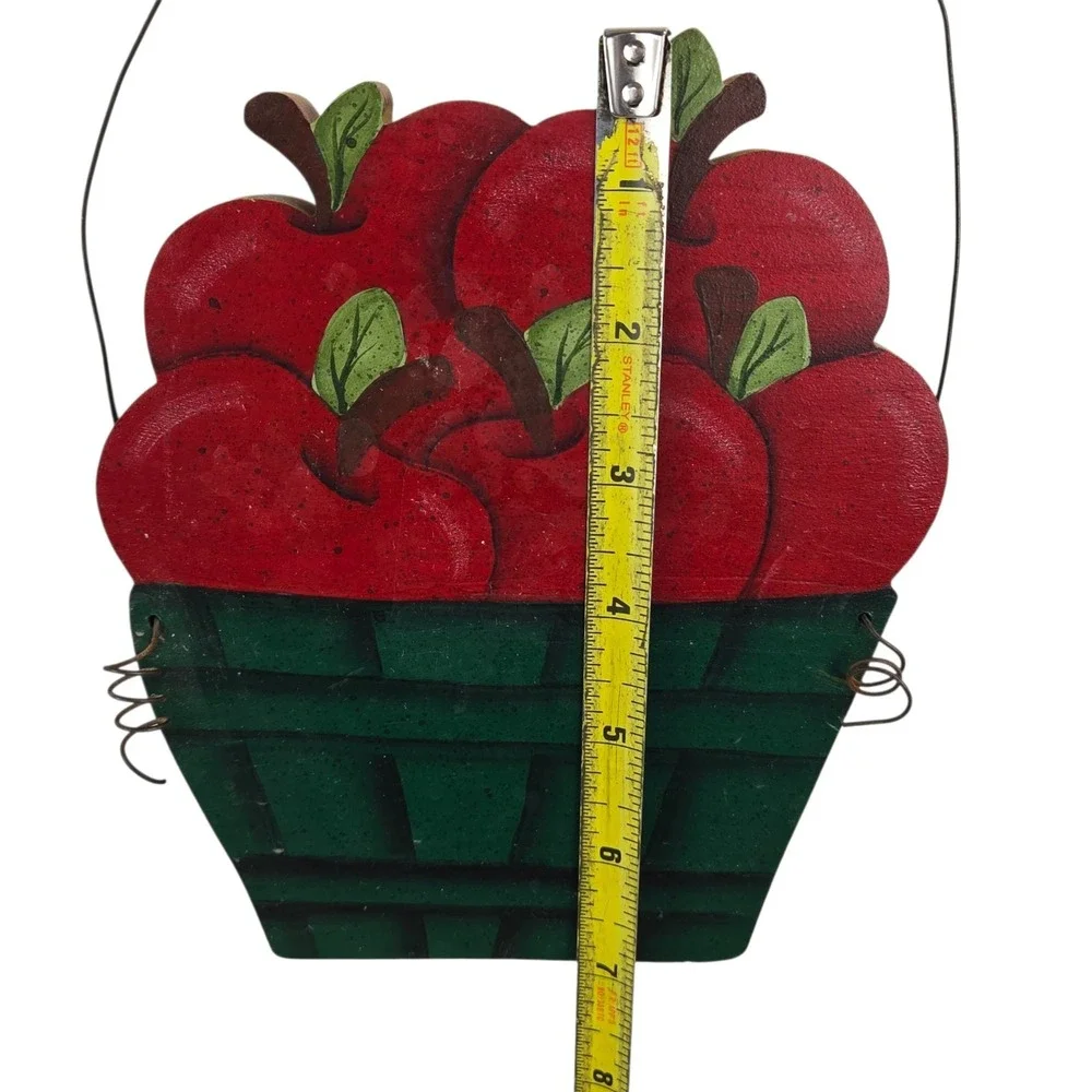 Hand Painted 4 Pc  Wooden Apple Themed Wall Hanging Set Rustic Farmhouse Kitchen